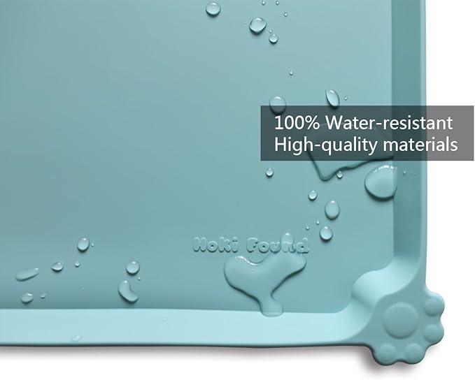 Hoki Found Silicone Non Slip Pet Food Mats - Dog Cat Bowl Placemats - Waterproof for Carpet - Light Turquoise-Mewly Pet