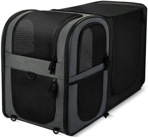 Apollo Walker Pet Carrier Backpack for Large/Small Cats and Dogs, Puppies, Safety Features and Cushion Back Support for Travel, Hiking, Outdoor Use (Gray-Expandable)-Mewly Pet