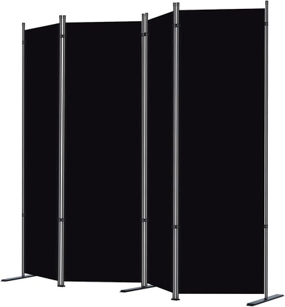 RANTILA 4 Panel Room Divider, 6 FT Folding Privacy Screen with Wide Feet, Freestanding Partition for Room Separation, Portable Room Divider Panel, 89" W x 71" H, Black