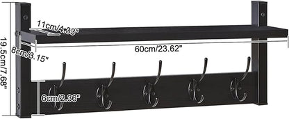 YMYNY Coat Rack Wall Mount with Shelf, 2 Pack 23.6" Coat Hooks Coat Hanger Wall Mount, Wall Hooks for Hanging, Hat Rack for Wall, Towel Hooks for Bathrooms, Black UHWS004B-2