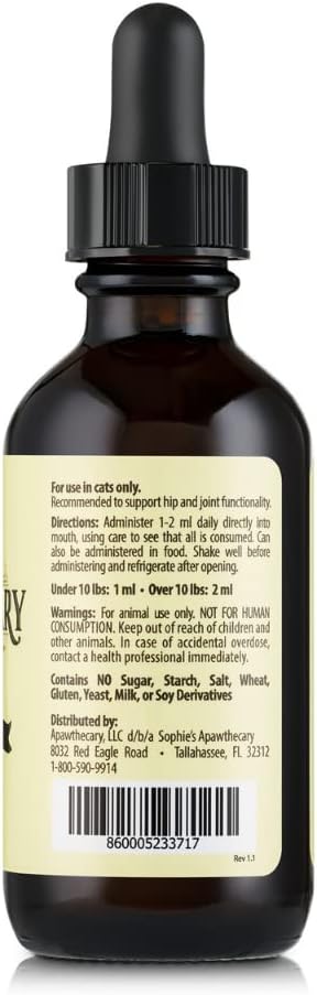 Sophie's Apawthecary Cat Hip and Joint Glucosamine Liquid Supplement 2 oz for Pain Relief and Improved Joint Flexibility-Mewly Pet