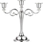 OwnMy 3 Arms Metal Candelabra Candlestick Silver European Elegant Candle Holder Candle Stand for Wedding Dining Table Christmas Party Home Decoration (Silver Tone)