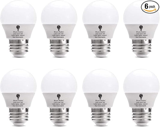 8 Pack BlueX 3W LED Light Bulb G14 3000K Warm White - 25W Equivalent - E26 Base 120V - Small Night Light Bulbs for Bedroom, Ceiling Fan, Table Lamp, Kitchen, Pendant Fixtures, Dinning Room