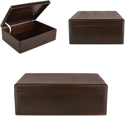 XL Brown Wooden Box Storage with Hinged Lid | 15.8 x 11.8 x 5.5 inches (+-0.5) | Gift Box for Tool Dog Toy Shoes Clothes Kitchen Storage Document | Wood Keepsake Chest