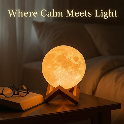 Mydethun Moon Lamp - 3D Printed LED Night Light 4.7' with Wooden Base, White Elephant Gift for Women, Mom, Kids, Christmas Thanksgiving Table Decor Touch-Dimmable & Dual-Color, White & Yellow