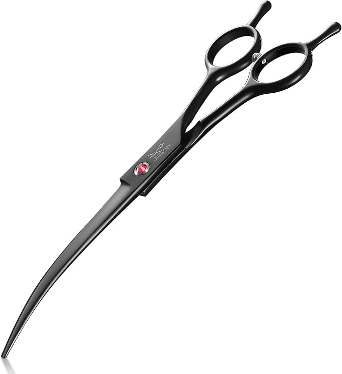 JASON 7.5" Dog Grooming Scissor - Professional Down-curved Shear with Ergonomic Handle Japanese Stainless Steel Hair Scissor for Dogs, Cats and Other Pets, Sharp (Down-curved, Black)-Mewly Pet