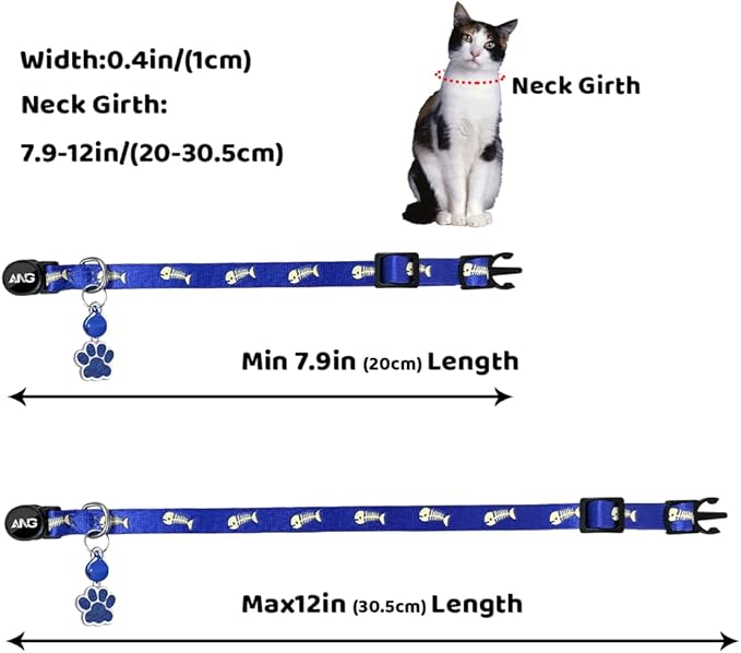 Personalized Breakaway Cat Collars Glow-in-The-Dark with ID Tag, Bell - Safety Quick - Release, Customizable for Female Male Kittens & Cats (Navy)-Mewly Pet