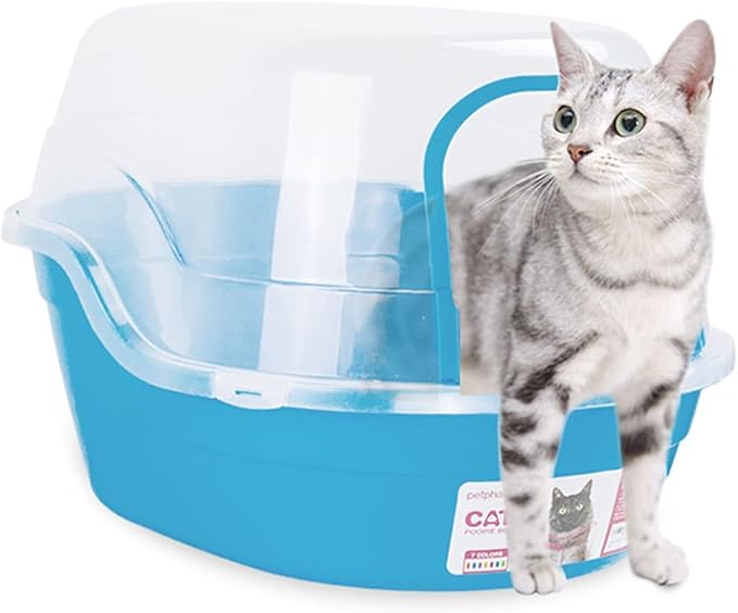 Petphabet Jumbo Hooded Cat Litter Box, Extra Large, Light Blue-Mewly Pet