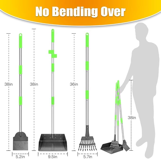 TOOGE Larger Pooper Scooper, Dog Pooper Scooper for Large Medium Small Dogs Heavy Duty Long Handle Metal Tray Rake Shovel Set for Yard Grass-Mewly Pet