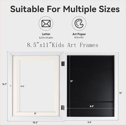4-Pack Kids Artwork Frames Changeable - Kids Art Frame,Artwork Frames for Kids Art,Children Art Projects Kids Art Frames,8.5x11 Picture Frame for Display Kid Art work,With Storage(White)