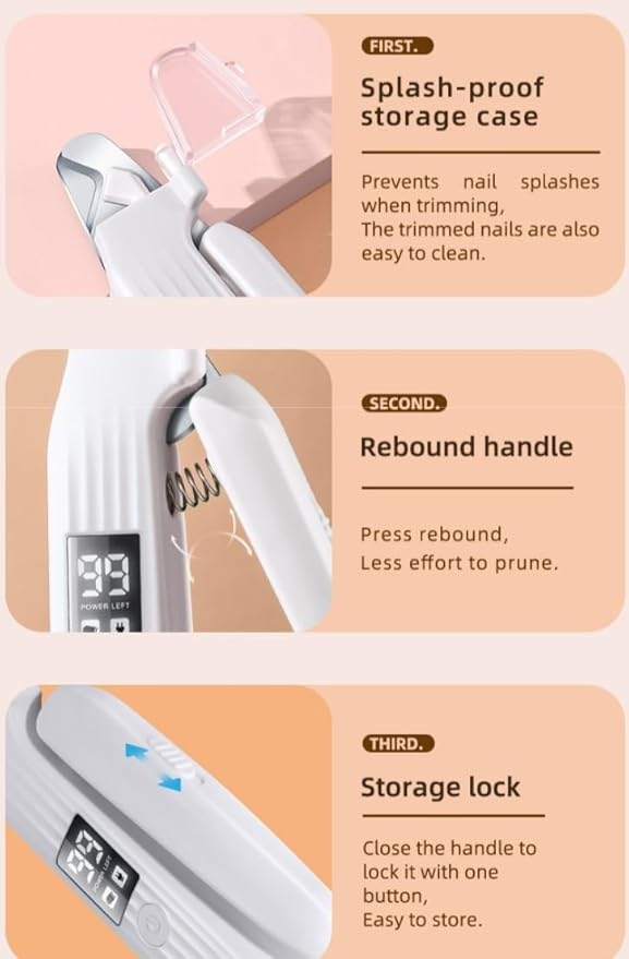 2-in-1 Dog Nail Trimmers & Dog Nail Grinder with 2 LED Lights, USB Rechargeable, Cat Nail Clipper with Splash Guard, and Multiple Grinding Methods for Small, Medium, and Large Dogs & Cats-Mewly Pet