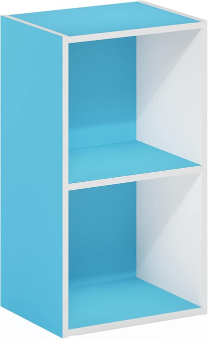 Furinno PASIR Book Shelf, 2-Tier Modern Bookshelf, Open Shelves Bookcase 9" x 12" x 21", for Living Room, Bedroom, Home Office, Light Blue/White
