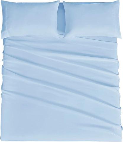 Mejoroom California King Size Sheet Set - Soft Microfiber Bed Sheets,Deep Pocket Fitted Sheet, Breathable, Wrinkle & Fade Resistant - 4 Piece (California King, Light Blue)