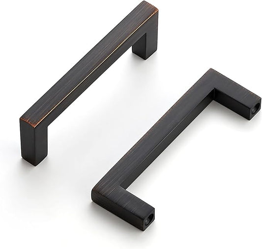 Ravinte 10 Pack Solid Kitchen Cabinet Handles Oil Rubbed Bronze Cabinet Pulls Slim Drawer Pulls with 3 Inch Hole Center Square Bar Kitchen Cabinet Hardware