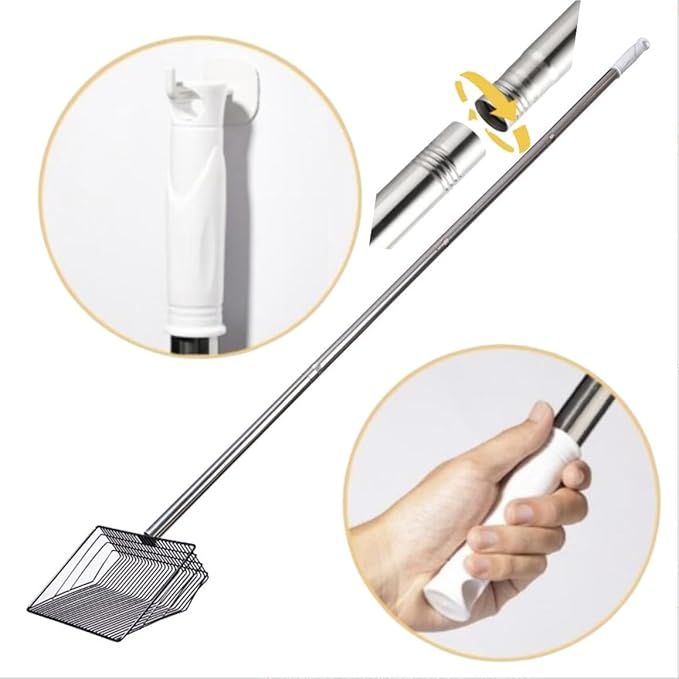 Large Metal Chicken Poop Scooper, Detachable 20 to 63 inches Long Metal Handle, Stainless Steel Chicken Coop Cleaning Tool, Heavy-Duty Pooper Sifting Shovel for Chicken Coop Accessories-Mewly Pet