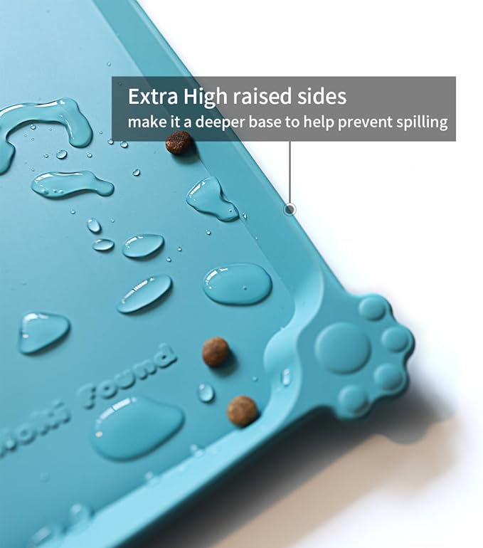 Hoki Found Large Silicone Pet Food Mats - Non Slip Bowl Placemats - Waterproof Dog Cat Food Mats For Floors - Glacier-Mewly Pet
