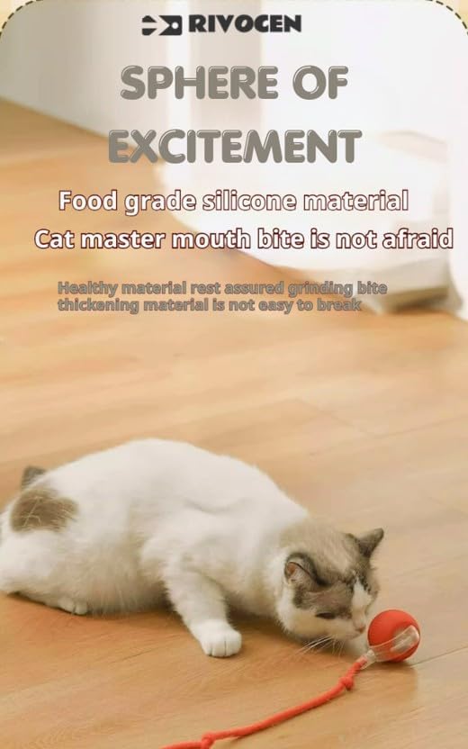 Indoor Cat Interactive Toy 360-degree Automatic Rolling Toy with Floor Flashing and Random Rolling for Cats and Dogs. Continuous Excitement, Fun and Stimulation for Your Cats and Dogs-(Red)-Mewly Pet