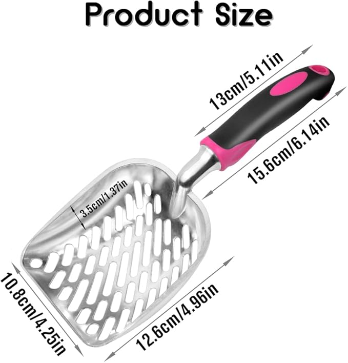 Cat Litter Scoop-Metal Cat Scooper-Long Handle Scoop,Cat Scooper-Poop Sifting-Mesh Shovel-Suitable for Cat Litter Box, (Rose Red)-Mewly Pet