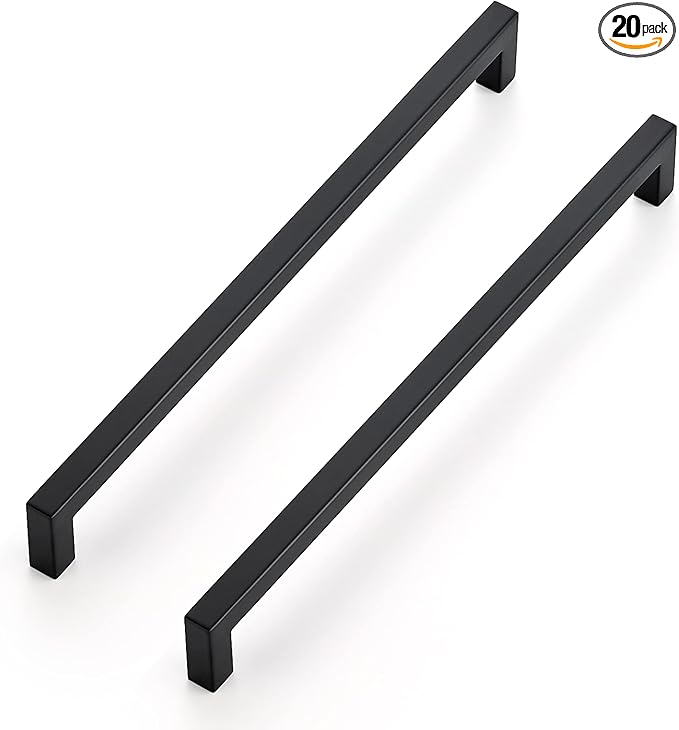 Ravinte 20 Pack 11-5/16 Inch Square Cabinet Handles Matte Black Pulls Drawer Hardware Kitchen Handles