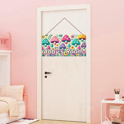 Personalized Mushroom Sign For Girls Bedroom Kids Nursery Door Wall Decor Custom Name Art Wooden Plaque For Home Kitchen Garden Yard Wall Club Front Door Decor