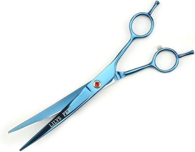 LILYS PET Professional PET Grooming scissors Kit,Coated Titanium,Sharp and Strong Stainless Steel Blade for Dogs Cats Hair Cutting,3 Pieces of Scissors with a Comb and a Case (7.5 inches, Blue)-Mewly Pet