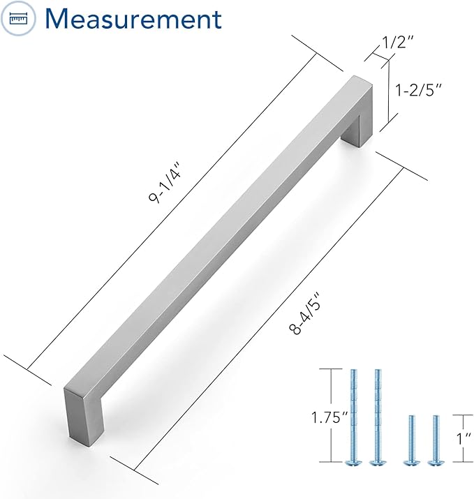 Ravinte 10 Pack Brushed Nickel Kitchen Cabinet Handles 8-4/5 Inch Cabinet Pulls Square Kitchen Hardware for Cabinet Drawer Pulls Drawer Handles Come with Screwdriver