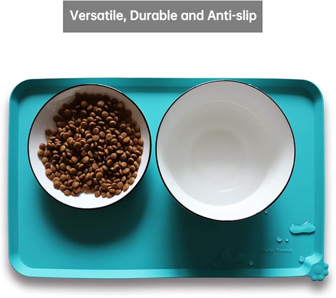 Hoki Found Silicone Non Slip Pet Feeding Mats - Dog Cat Bowl Placemats - Waterproof Food Mats for Floors - Teal-Mewly Pet