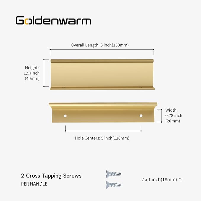 goldenwarm 15 Pack Gold Finger Edge Pulls Drawer Finger Pulls Champagne Gold Kitchen Hardware Handles Bedroom Dresser Drawers,5in Hole Center