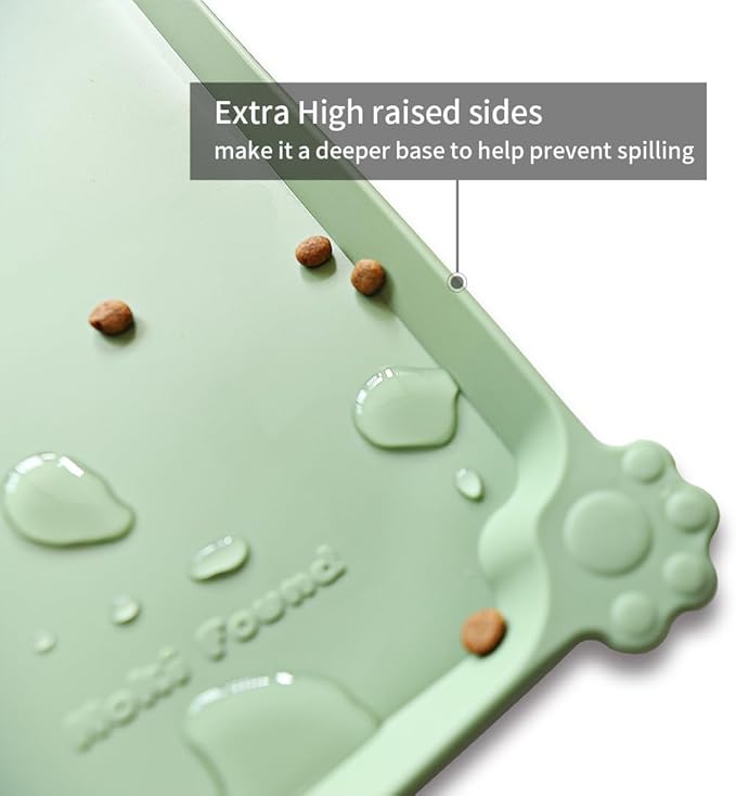 Hoki Found X-Large Silicone Pet Feeding Mats - Non Slip Dog Cat Bowl Mats - Waterproof for Carpet - Jade-Mewly Pet