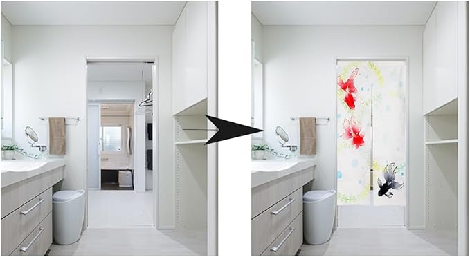 Noren Japanese Style Doorway Curtain with a Picture of Japanese Goldfish Printed on it (pattern1)