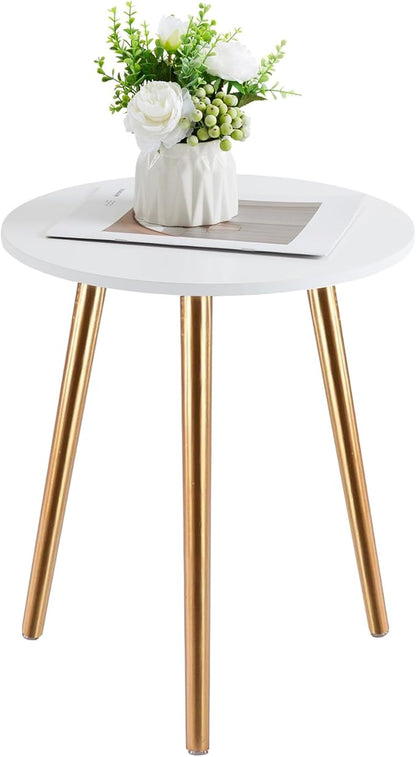 Apicizon Round Side Table Set of 2, White Nightstand Coffee End Table for Living Room, Bedroom, Small Spaces, Morden Side Table Home Decor Bedside with Wood Legs 16.5 Inches