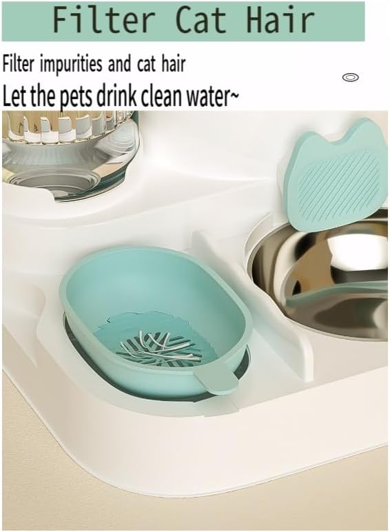 Automatic Cat Feeder & Water Dispenser - Dual Container for Dry/Wet Food, Two-in-One Upgraded Gravity Feeder and Water Dispenser Combo Set for Cats and Dogs.(Green)-Mewly Pet