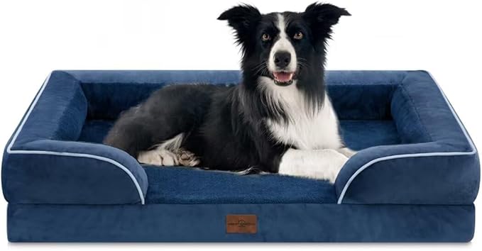 Comfort Expression Large Dog Beds, Waterproof Dog Beds Orthopedic Foam, Dogs Sofa Comfy Pet Beds with Washable Removable Cover & Non-Slip Bottom(Large,Navy Blue)-Mewly Pet