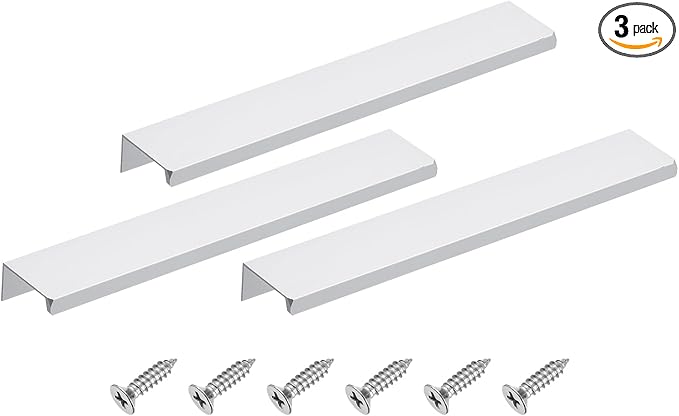 uxcell Cabinet Finger Edge Pull, 3pcs 200mm / 7.87" Aluminum Alloy Back Mount Hidden Cabinet Pulls Concealed Handle for Home Kitchen Drawer Cabinet, Silver