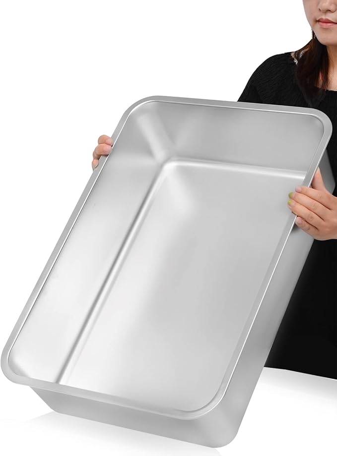 Kichwit Extra Large Stainless Steel Open Cat Litter Box with High Sides, Metal Litter Pan for Cat, 23.6 x 15.7 x 5.9 Inches-Mewly Pet