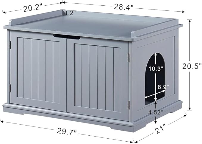 unipaws Cat Litter Box Enclosure Furniture, Cat Washroom, Hidden Litter Box Cover, Cabinet for Large Cat, Dog Proof Cat Litter Boxes, Hideaway Litter Box, Cat House, Grey-Mewly Pet