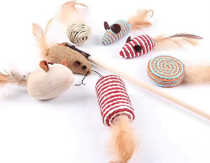 PetBox Feathered Plush Yarn Mouse Toy Set for Cats (7pcs)-Mewly Pet
