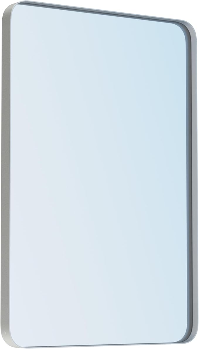 VocalStar 22 x 30 Inch Silver Bathroom Mirror for Wall, Rounded Rectangle Nickel Metal Framed Bathroom Vanity Mirrors, 1/4-inch Shatterproof Glass | Ultra-Flush Hanging