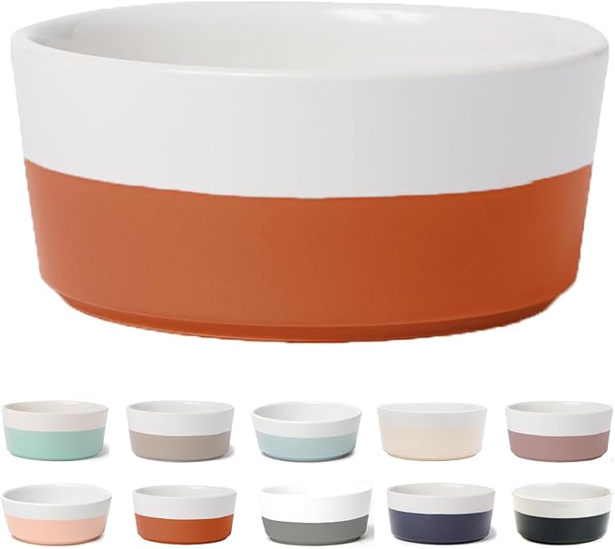 Waggo Dipper Ceramic Dog Bowl Heavyweight Durable Dog Food and Water Dish (Large, Teracotta)-Mewly Pet