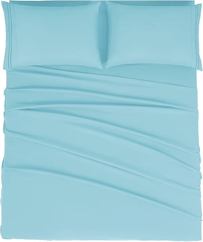 Mejoroom California King Size Sheet Set - Soft Microfiber Bed Sheets,Deep Pocket Fitted Sheet, Breathable, Wrinkle & Fade Resistant - 4 Piece (California King,Baby Blue)