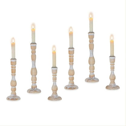 NUPTIO Taper Candle Holders Boho: Set of 6 Tall Wooden Candlestick Holder for Thanksgiving Table Centerpieces Decoration