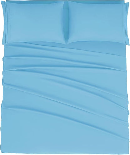 Mejoroom King Size Sheet Set - Soft Microfiber Bed Sheets,Deep Pocket Fitted Sheet, Soft, Breathable, Wrinkle & Fade Resistant - 4 Piece (King, Denim Blue)