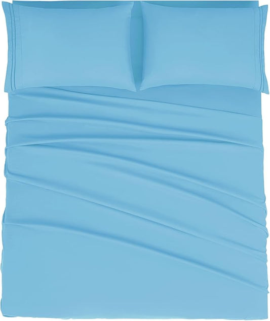 Mejoroom Queen Size Sheet Set - Hotel Luxury 1800 Bedding Sheets & Pillowcases - Deep Pocket Fitted Sheet, Soft, Breathable, Wrinkle & Fade Resistant - 4 Piece (Queen, Denim Blue)