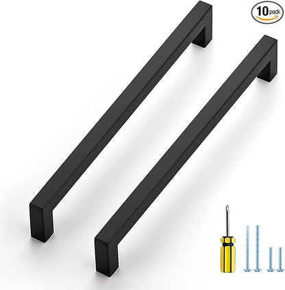 Ravinte 10 Pack Black Cabinet Pulls 8-4/5 Inch Square Kitchen Cabinet Handles Matte Black Kitchen Hardware for Drawer Pulls Drawer Handles Come with Screwdriver