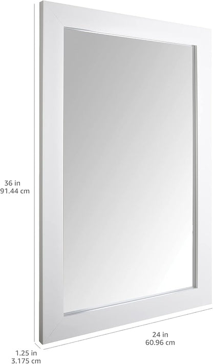 Amazon Basics Rectangular Wall Mount Mirror 24" x 36", Wide Trim, White