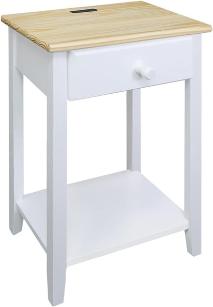 Casual Home Owl Night Stand with USB Port Charging Station and Drawer, 17.5" W x 14.25" D x 24.5" H, Natural White