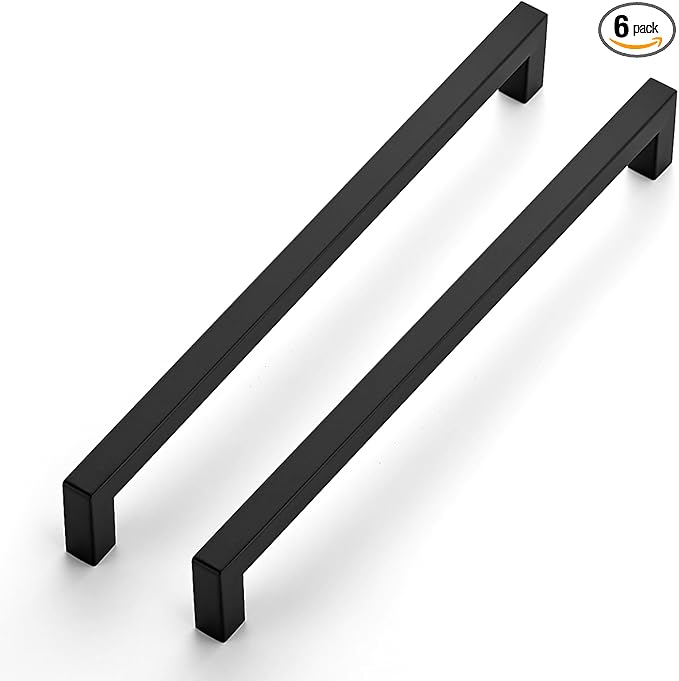 JOY DECOR 6 Pack Cabinet Handles, Black Cabinet Pulls, 10 Inch Kitchen Closet Handles Square Drawer Pulls Stainless Steel Drawer Hardware, 256mm Hole Centers