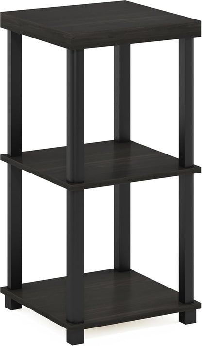Furinno Turn-N-Tube Side Table, 3-Tier Thick Tabletop End Table with Open Shelf, Toolless Assembly Night Stand, Bedside Table, for Living Room, Bedroom, Espresso
