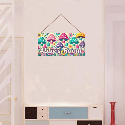 Personalized Mushroom Sign For Girls Bedroom Kids Nursery Door Wall Decor Custom Name Art Wooden Plaque For Home Kitchen Garden Yard Wall Club Front Door Decor
