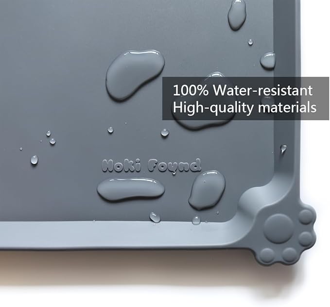 Hoki Found Large Silicone Pet Feeding Tray - Waterproof Dog Pet Cat Feeding Mat - Non Slip Pet Dog Cat Food Bowl Mats Placemat -Pet Water Mats for Carpet -Gray-Mewly Pet